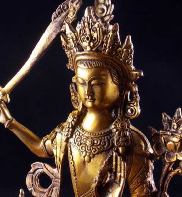 statuette de manjushri en laiton doré