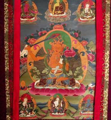 grande peinture népalaise thangka avec manjushri