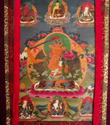 grande peinture népalaise thangka avec manjushri