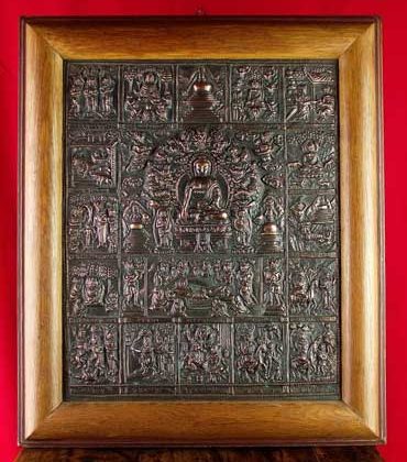 tableau en cuivre repoussé la vie du bouddha