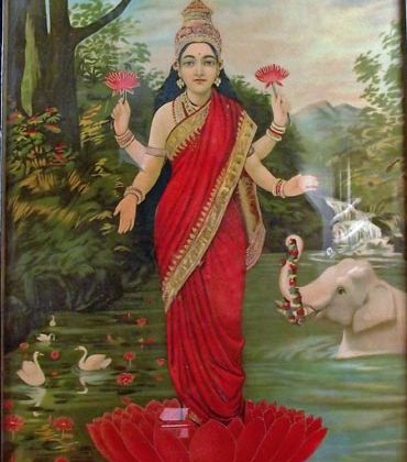 Chromolithographie de ravivarma avec laksmi