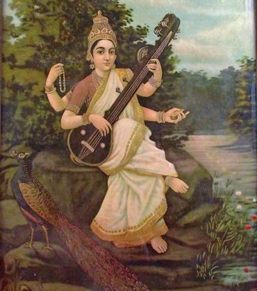 Chromolithographie de ravivarma avec saraswati