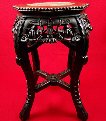 sellette chinoise en bois de fer et marbre