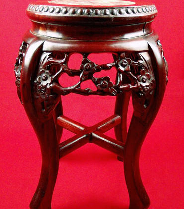 sellette chinoise marbre rose et bois