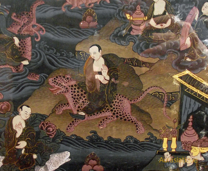 thangka tibétain du bouddha noir et or