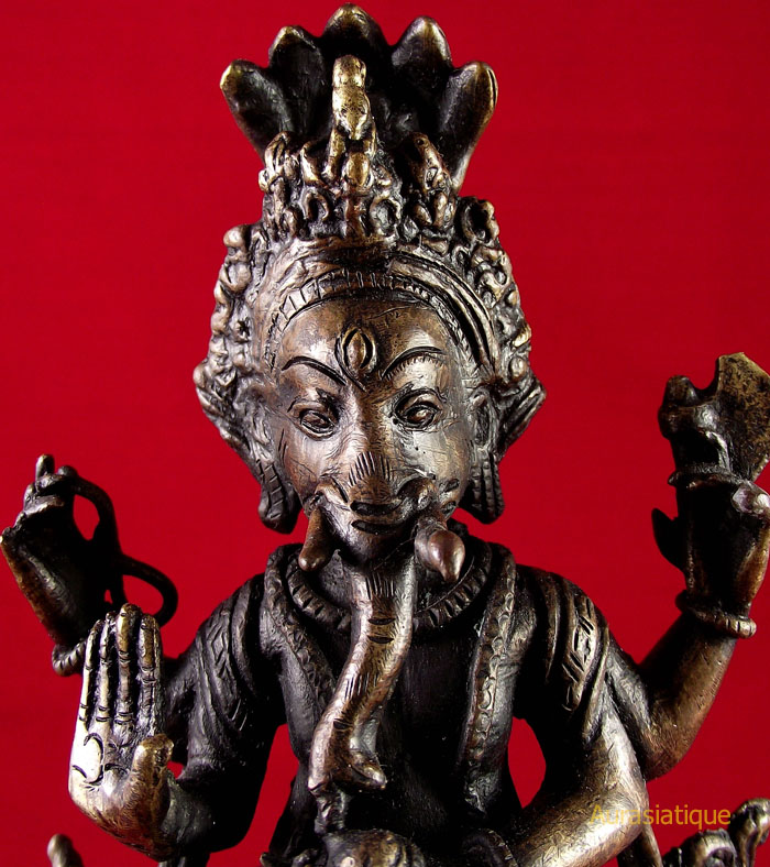 lampe hindoue kutthu vilakku avec ganesh en bronze