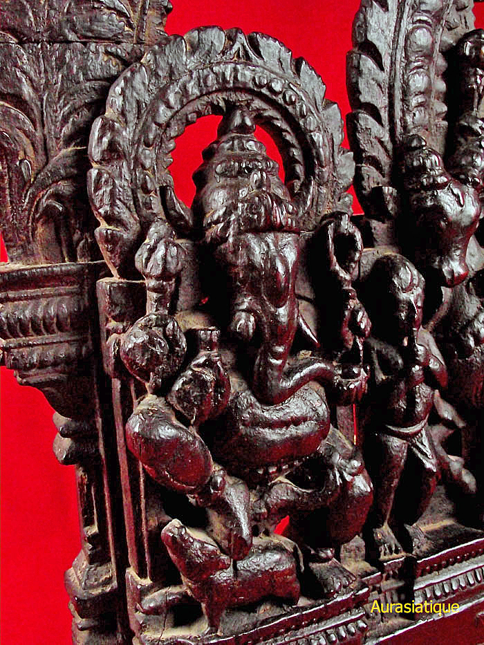 antique bois de char indien avec lord shiva