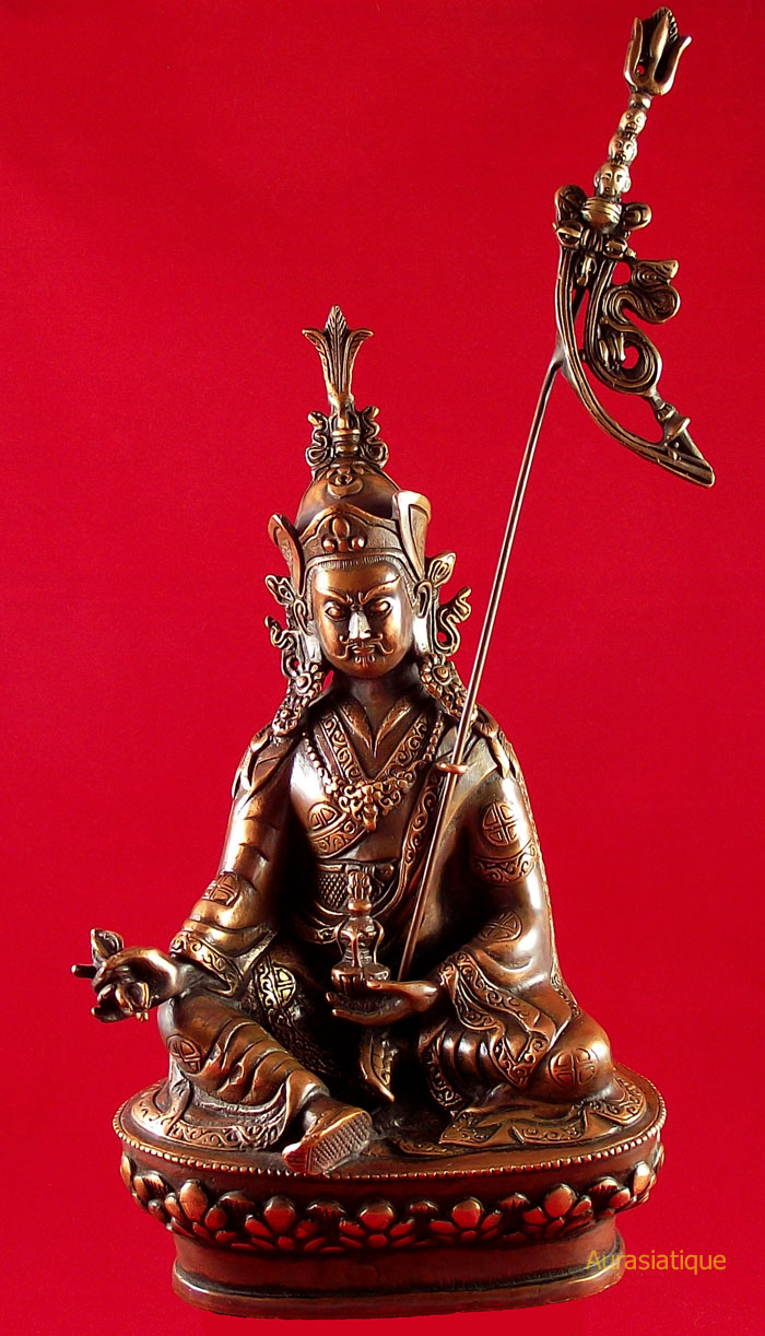 statuette de gourou rinpoche padmasambhava en cuivre