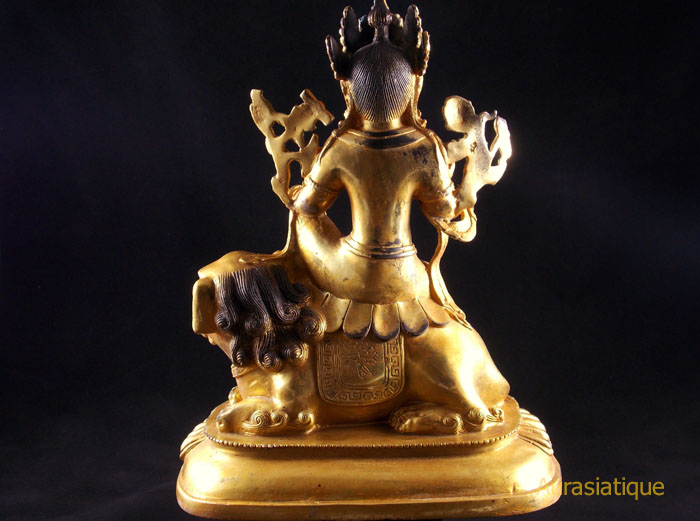 statue chinoise de wenshu pusa en bronze doré