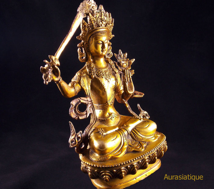 statuette de manjushri en bronze doré