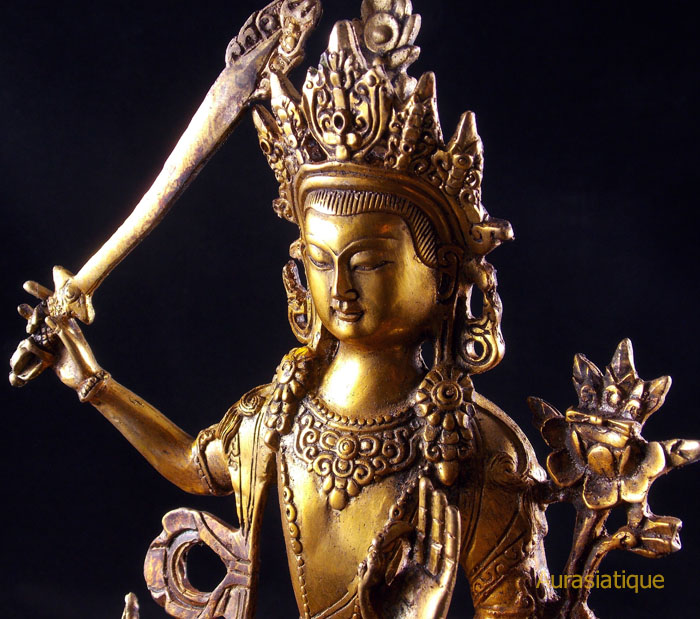 statuette de manjushri en bronze doré