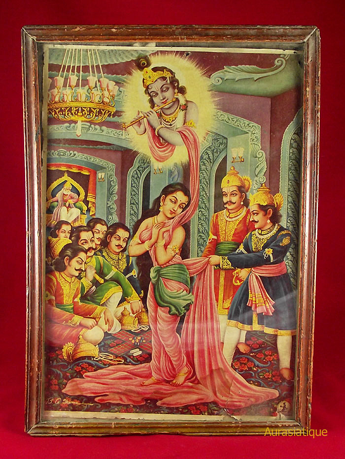 tableau hindou de krishna et radha ancien
