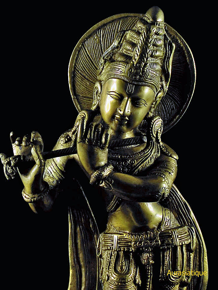 statue hindoue de krishna en bronze
