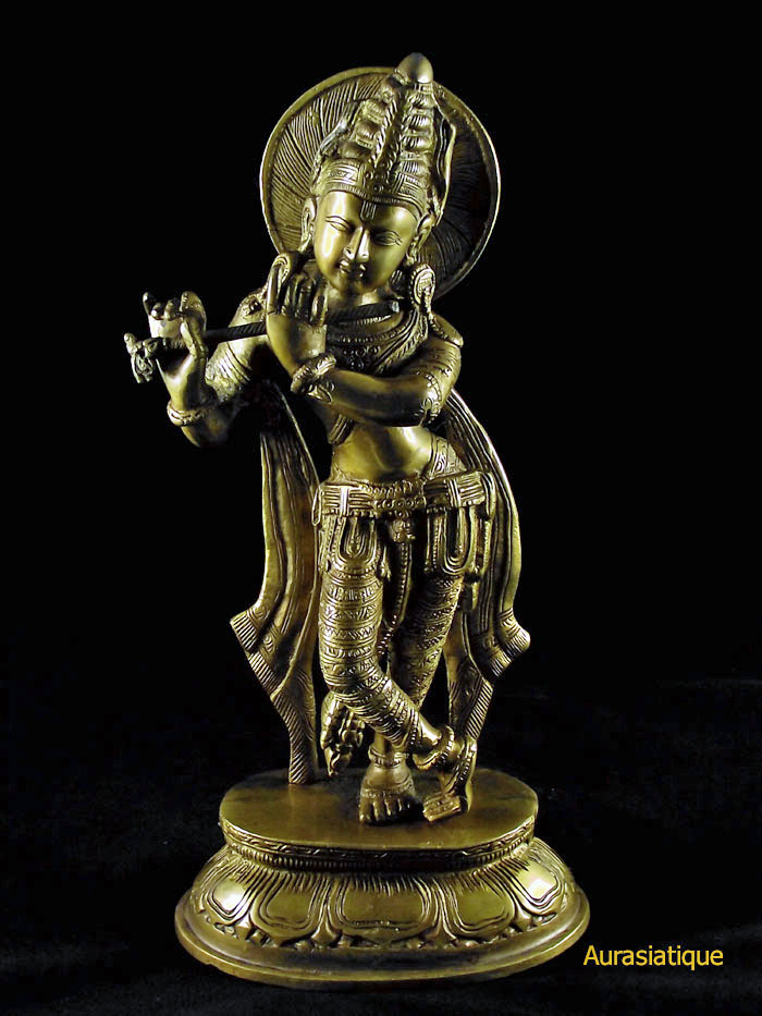 statue hindoue de krishna en bronze