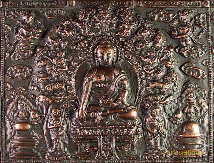 tableau en cuivre repoussé la vie du bouddha
