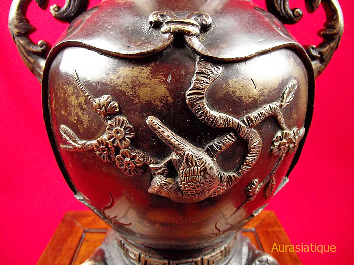 lampe vase japonais en bronze vue oiseau