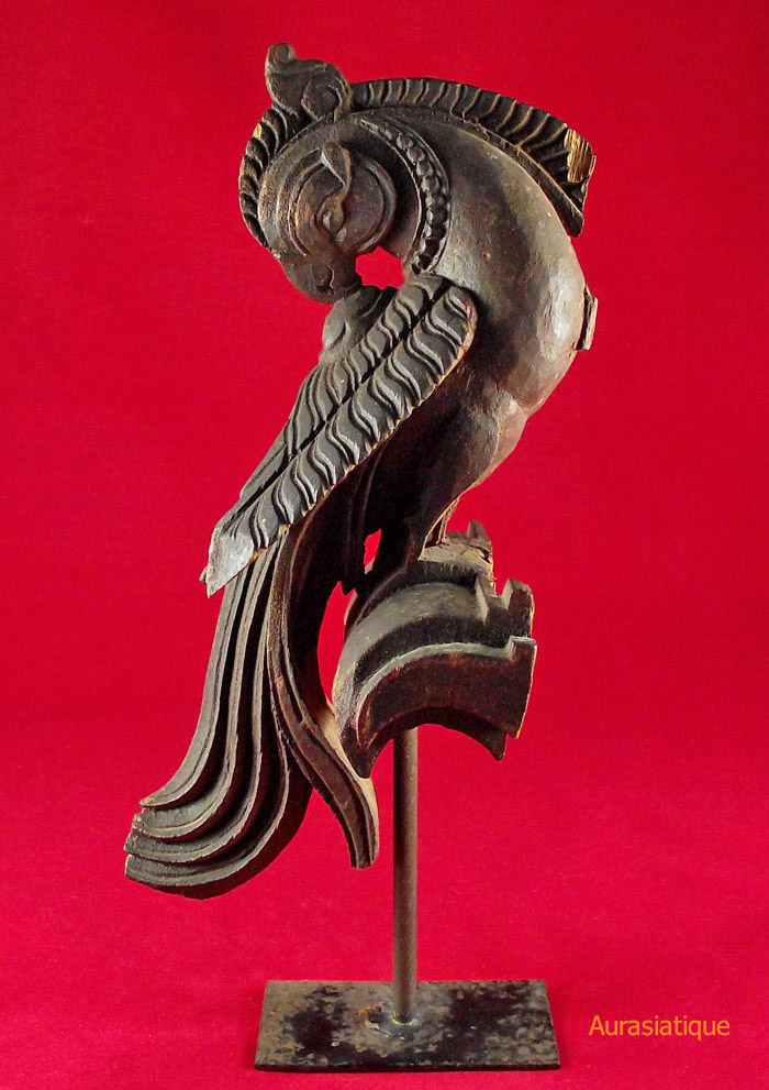 perroquet sculpté en bois indien vue droite
