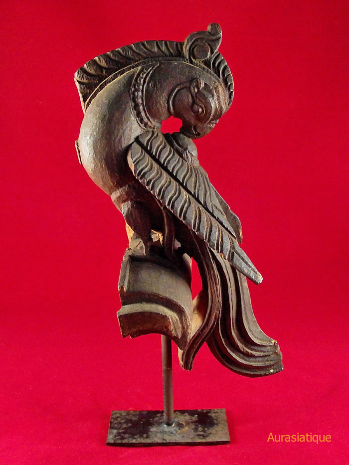 perroquet sculpté en bois indien vue gauche