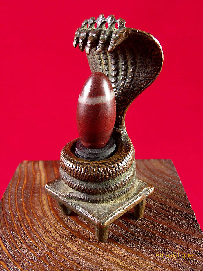serpent shesha lingam en bronze antique indien vue gauche